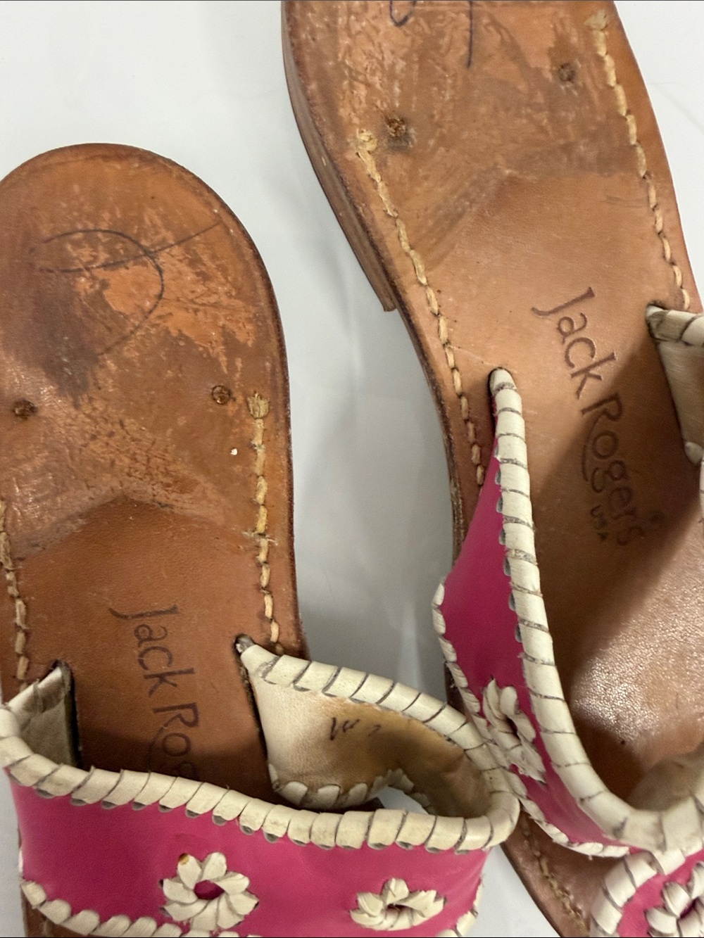 Jack Rogers Pink and Cream Leather Thong Sandals - Picture 4 of 7